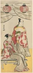 De Acteurs Ichikawa Monnosuke II en Segawa Kikunojo III, uit een pentaptych van elf acteurs die het festival van het heiligdom van de Soga-broers vieren