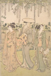 Drie Vrouwen en een Kleine Jongen onder een Wisteria Prieel aan de Oever van een Stroom, ca. 1790