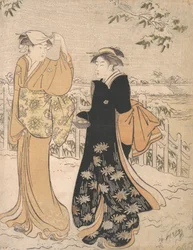 Twee vrouwen op Matsuchi Hill Edo, ca. 1784