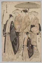Vrouw van de Yoshiwara en bedienden