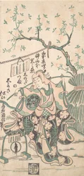 Yamamoto Iwanojo, zoon van Yamamoto Kyoshiro, als Shinoda Zuma in een Shosa-act, 1747