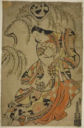 De Acteur Uemura Kichisaburo als de Derde Prinses in het stuk Wakoku Gosuiden, uitgevoerd in het Morita Theater in de derde maand, 1700