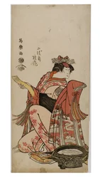 Kabuki acteur Nakamura in vrouwelijke rol (onnagata) (houtsnede op papier)