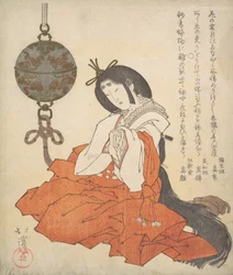 Kanjo Hofdame Zittend, en een Tsurikoro Hangend bij Haar Hoofd, ca. 1825