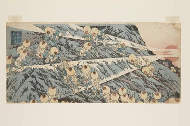 Beklimming van de berg Fuji in de provincie Suruga, de weg naar het heiligdom