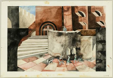 Toneelontwerp voor de tragedie Die Nibelungen door Friedrich Hebbel, ca. 1934