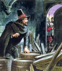 Guy Fawkes, betrapt bij het voorbereiden van het Buskruitverraad, 1605, ca. 1900