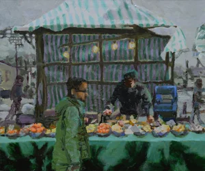 Marktkraam (Deptford), 2015 (olieverf op doek)