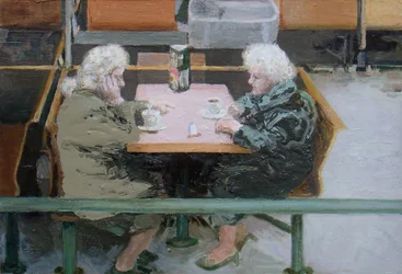 Over een kopje thee, 2010 (olieverf op board)
