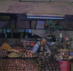 Aardappelkraam (Quito, Ecuador), 2015 (olieverf op board)