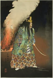 Scène van een No Drama: The Gold Charms, uit de serie "One Hundred No Dramas (Nogaku hyakuban)".