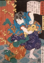 De tempelpage Shiragikumaru worstelt met een groene demon