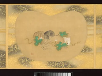Album met waaiervormige schilderijen van figuren, vogels en bloemen