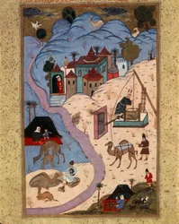 Schilderij met scènes uit het dagelijks leven in het Ottomaanse Rijk tijdens het sultanaat van Suleiman de Grote, Turkije 16e eeuw