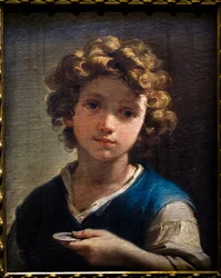 Buste van een jongen met een munt, circa 1777 (Olieverf op doek)