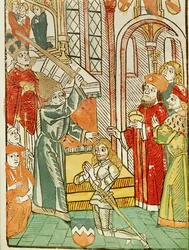 Eerbetoon voor Heinrich von Ulm, door keizer Sigismund, tijdens het Concilie van Konstanz ...
