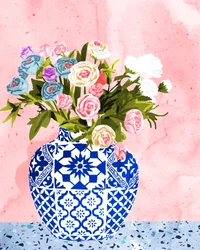 Bloemen in een blauwe vaas