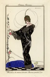 Vrouw in geborduurde fluwelen jas, gepoederd gouden haar