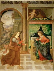 Annunciatie, eind 15e of begin 16e (schilderij op doek)