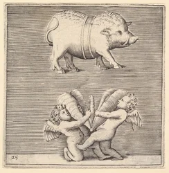 Een Geklede Varken en Twee Cupido