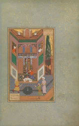 Een Schurk Spaart het Leven van een Arme Man, Folio 4v uit een Mantiq al-tair Taal van de Vogels, 16e eeuw