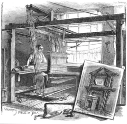 Een zijdewever uit Spitalfields aan zijn handweefgetouw, 1884