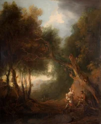 Een bebost landschap, herfstavond, waarschijnlijk ca. 1800