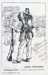 Een colonne van het Franse Vreemdelingenlegioen op weg naar Tananarive, Madagaskar, 1895