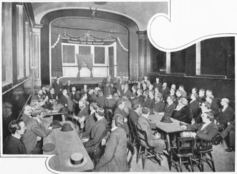 Een discussie in de Eleusis Club, Londen, ca. 1903