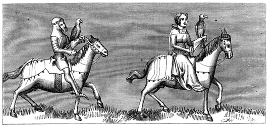 Een dame die op jacht gaat, 14e eeuw, 1849