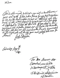 Een brief geschreven door John Dryden 1631-1700, Engelse dichter, 1699 1840