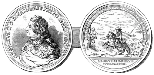 Een medaille geslagen ter herdenking van de Slag bij Dettingen, 1743 19e eeuw