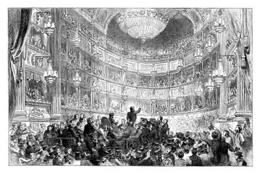 Een bijeenkomst van de Anti-Corn Law League in Drury Lane Theatre, Londen, 1838 ca. 1895