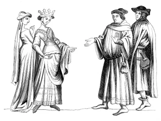Een edelvrouw, dienaar en lid van de bourgeoisie, 14e eeuw 1849