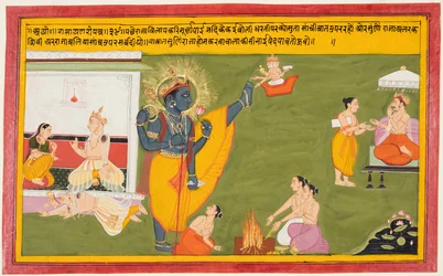 Een pagina uit een Ramayana: Vamana avatar van Vishnu Trivikrama, ca. 1710