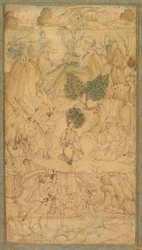 Een prins die een heilige man bezoekt in een rotsachtig landschap, ca. 1590