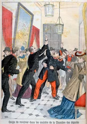 Een revolver in de gangen van de Kamer van Afgevaardigden, Parijs, 1902