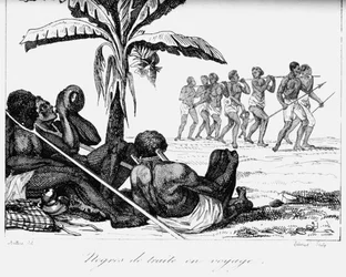 Een slavenkonvooi, Afrika, 19e eeuw