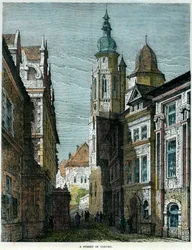 Een straat in Coburg, Beieren, Duitsland, ca. 1880