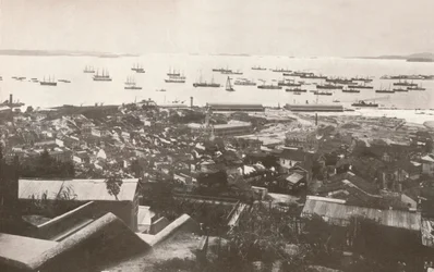 Een uitzicht op de nieuwe kades tijdens de bouw, 1914