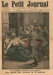 Een gewonde man probeert op te staan om zijn medaille te ontvangen, 1915