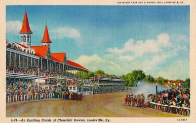Een spannende finish bij Churchill Downs, Louisville, Ky, ca. 1940
