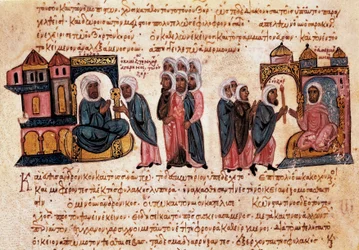 Andronicus II Paleologus, met zijn zoon en gevangenen