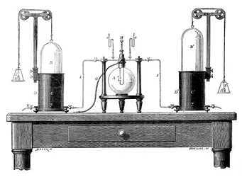 Antoine Lavoisiers apparaat voor het synthetiseren van water uit waterstof en zuurstof