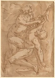 Apollo Villende Marsyas (recto) Twee Schetsen van een Moeder en Kind (verso), 16e eeuw