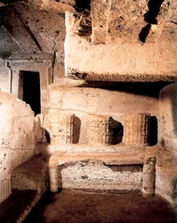 Etruskische architectuur: klokvormig graf. 7e eeuw voor Christus. Cerveteri. Necropolis van Monte Abatone. Italië