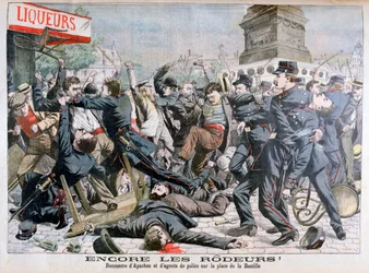 Gewapende criminelen vechten met de politie, Place de la Bastille, Parijs