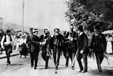 Arrestatie van Gavrilo Princip, moordenaar van aartshertog Frans Ferdinand, 1914