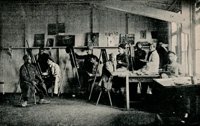 Kunstenaar krijgsgevangenen in hun studio in Giessen, ca. 1916