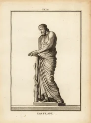 Asclepius, Griekse god van de geneeskunde met een door een slang omwonden staf